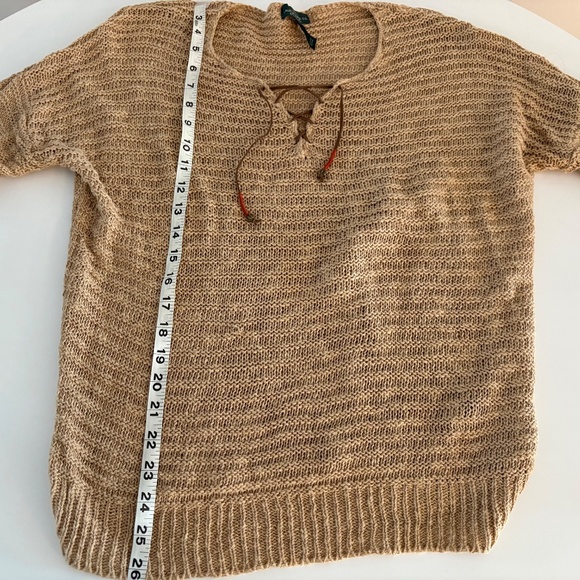 Ralph Lauren Womens Jeans Lace Up  Sweater Pullover Cotton Tan Brown Size Large - Picture 3 of 7